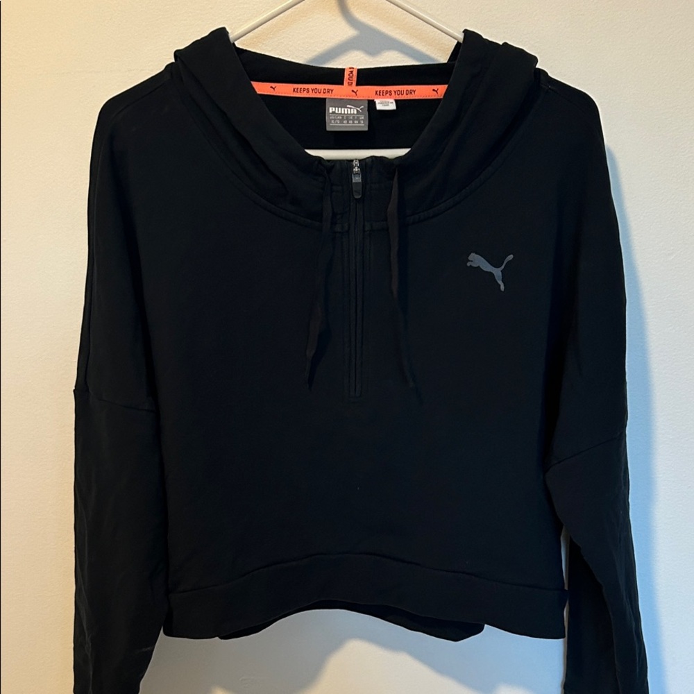 Puma Women's Black Half-Zip Cropped Hoodie